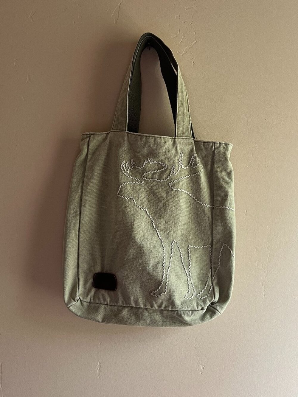 Abercrombie & Fitch Vintage Green Moose Logo Tote Bag Canvas Preppy Y2K school